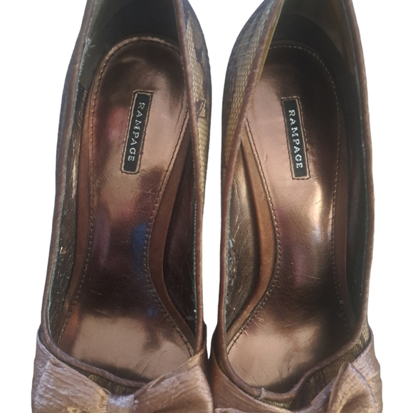 Rampage Lace Bronze Peep Toe Pumps Heels - Picture 4 of 10